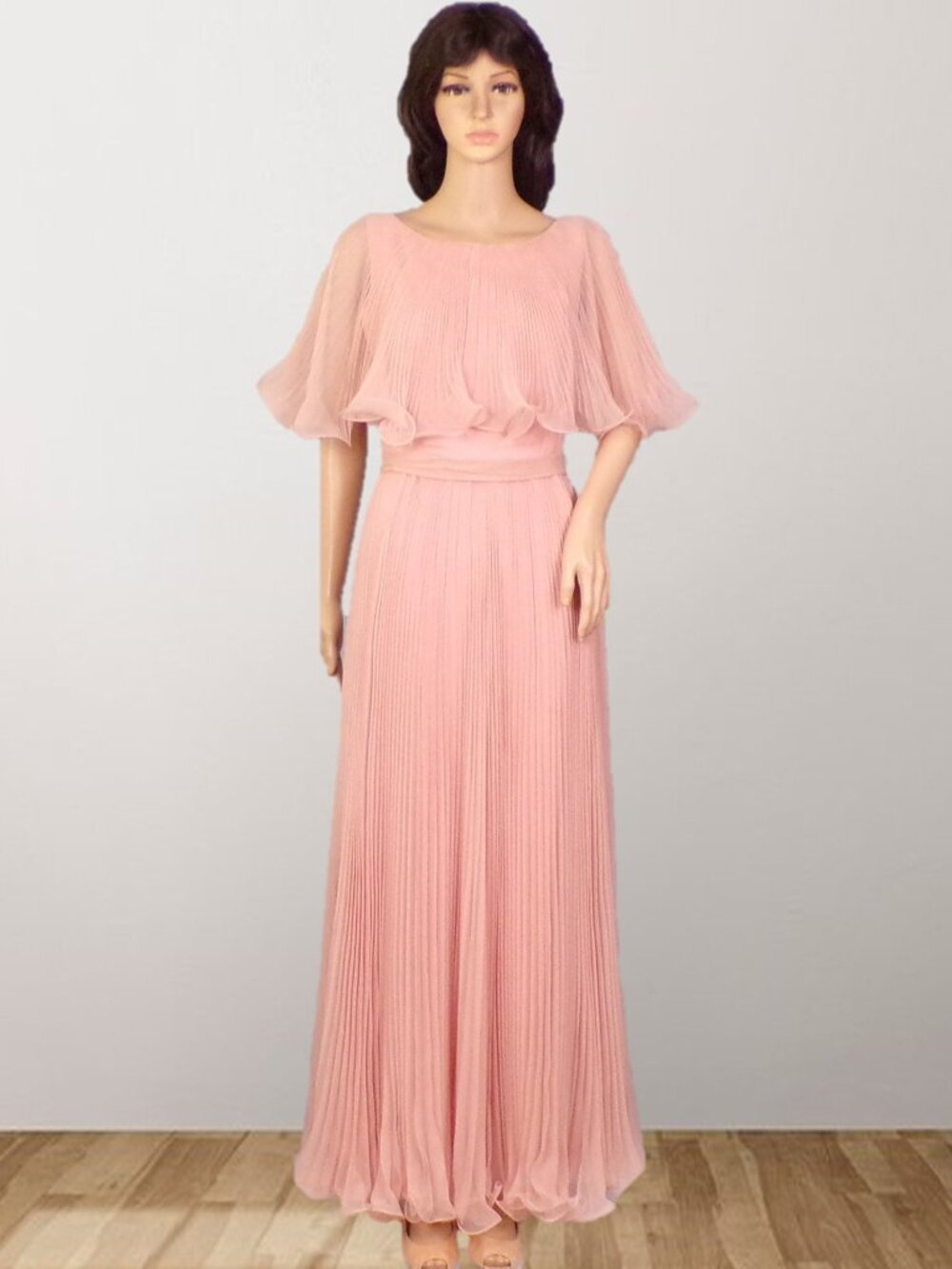 VINTAGE! MISS ELLIETTE CALIFORNIA size 8 salmon-pink chiffon fit/flare gown